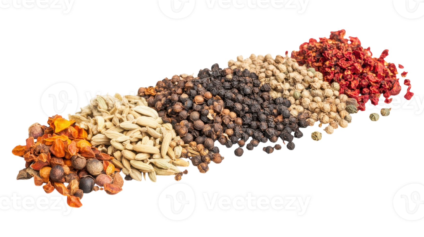 Various colorful spices arranged in vibrant rows highlighting their natural textures and colors png