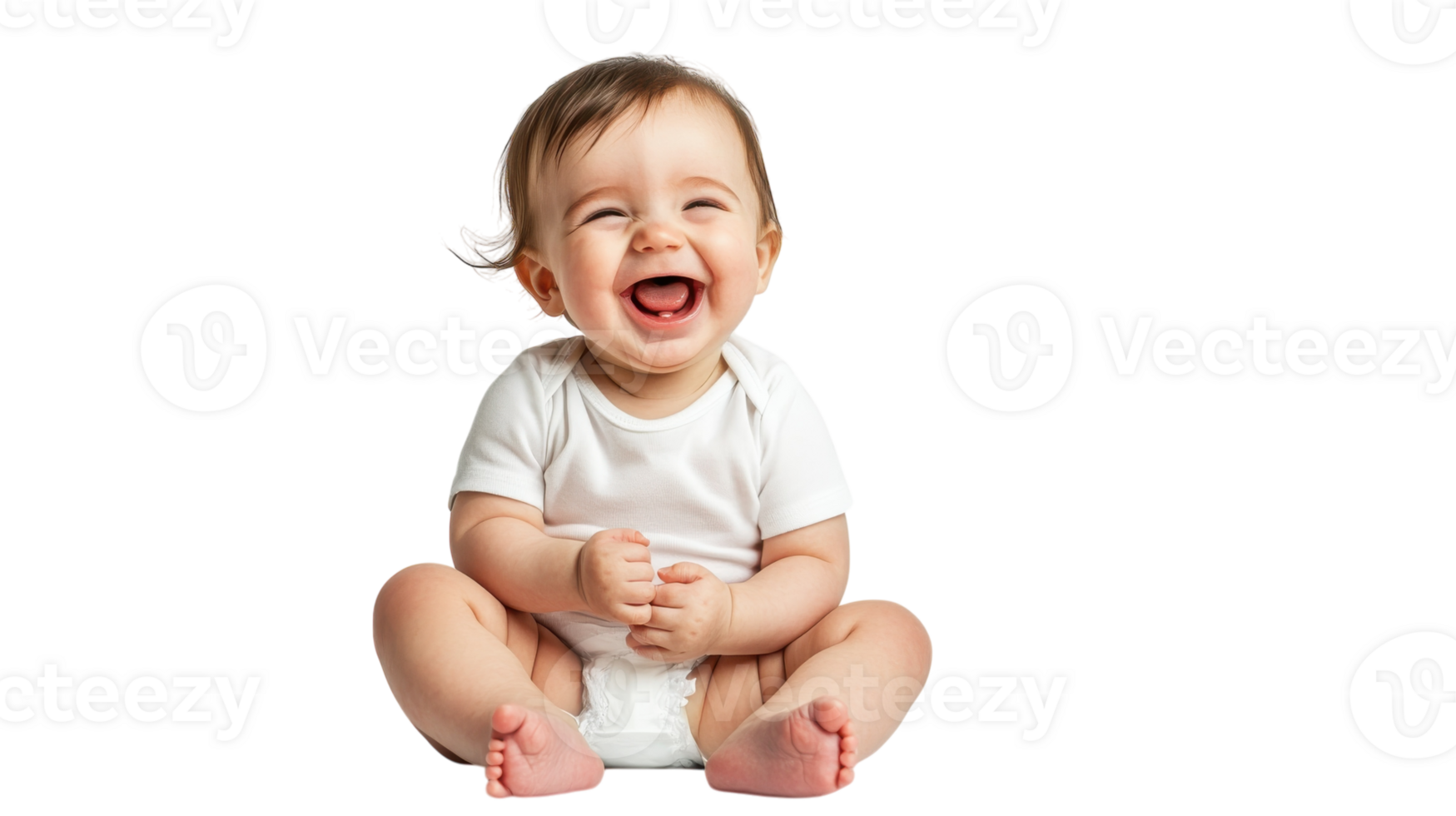 Happy baby sitting on the floor smiles joyfully while clapping hands in bright setting during the day png