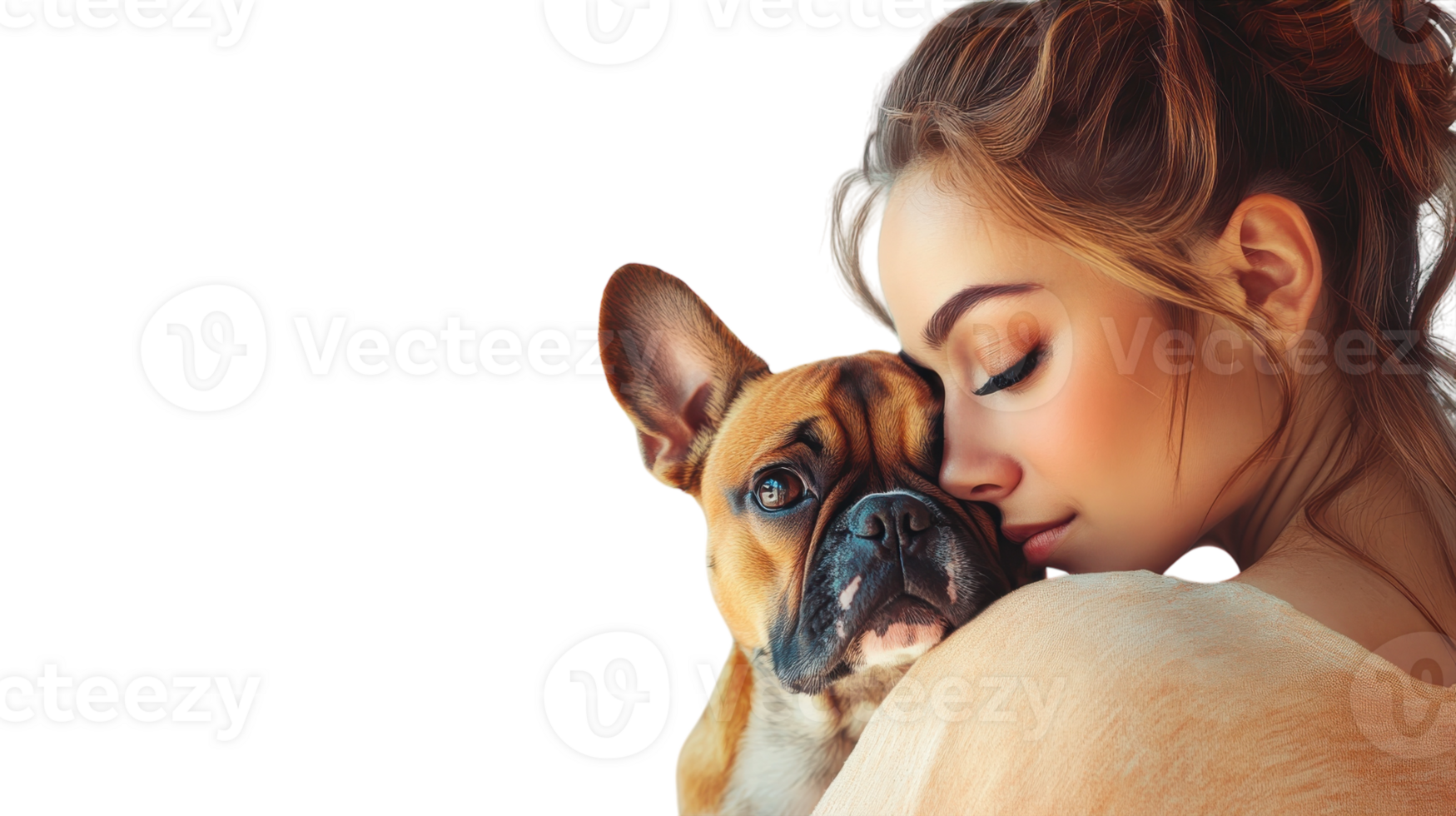 Woman embraces her dog, showcasing deep connection and love in a warm moment of tenderness png