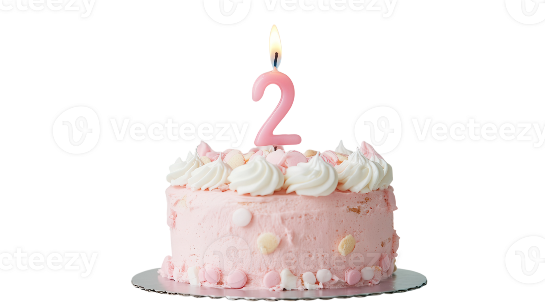 Celebrating a second birthday with a pink cake topped with a candle in a joyful setting png