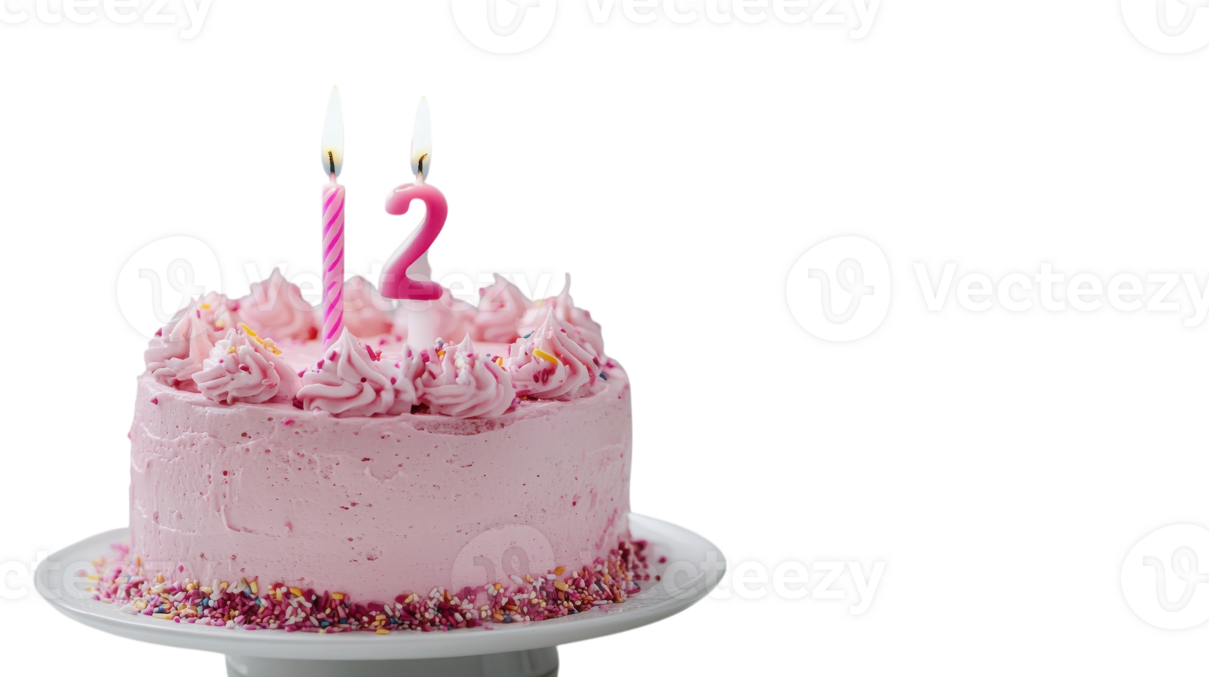 Beautiful pink birthday cake with candles celebrating a 12th birthday at a joyful party setting png