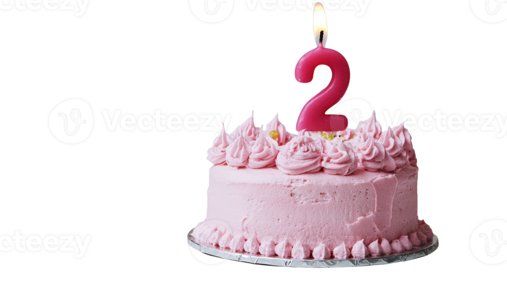 Two-year-old birthday cake with pink frosting and candle on top celebrating a special occasion filled with joy and sweetness png
