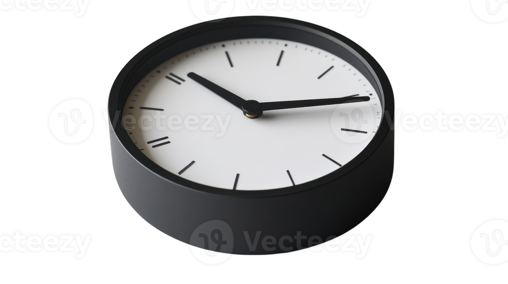 Modern round clock displaying the time with minimalist design in black and white png