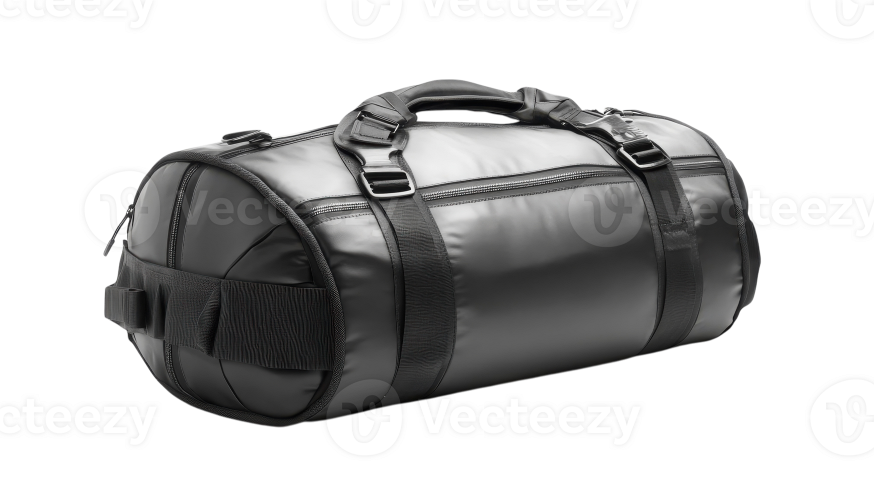 Black duffel bag suitable for travel or gym activities with multiple compartments and sturdy handles png