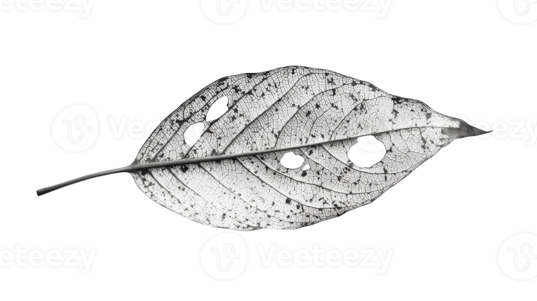 Detailed black and white leaf showcasing intricate textures and patterns found in nature png