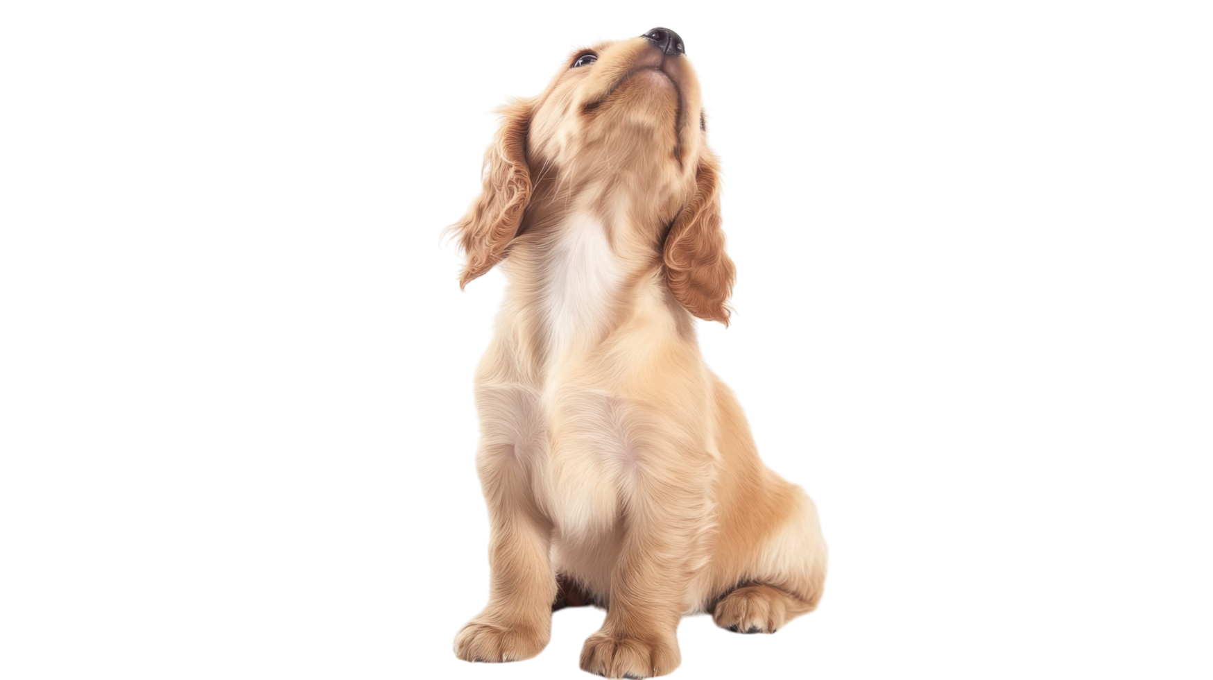 Cute golden retriever puppy looking up with curiosity in a bright, clean setting png
