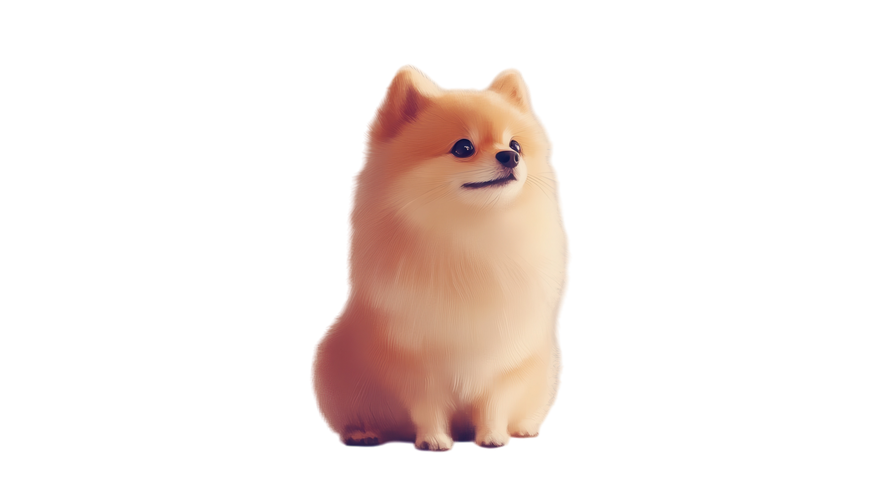 Pomeranian dog sitting calmly on a white background, showcasing its fluffy fur and playful personality in a serene moment png