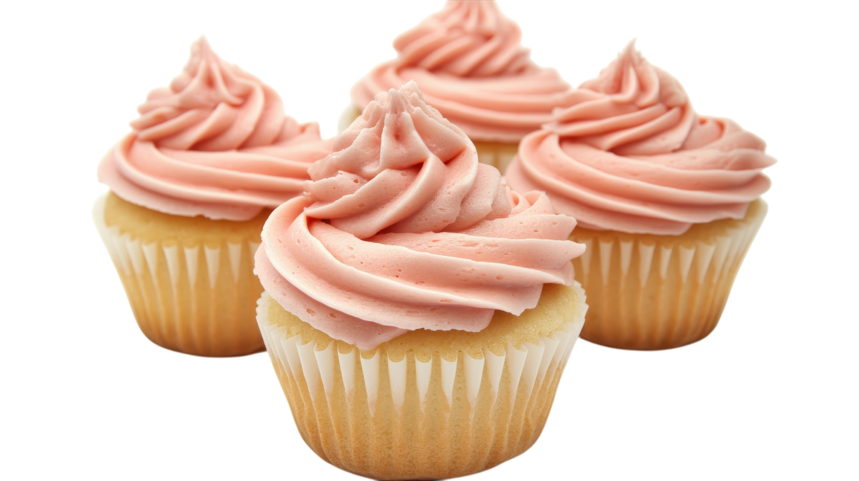Delightful pink frosted cupcakes arranged neatly on a white surface for a sweet treat png