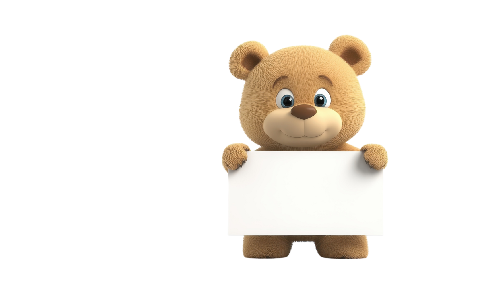 Cute bear character holds a blank sign for messages and announcements in a playful and cheerful manner png