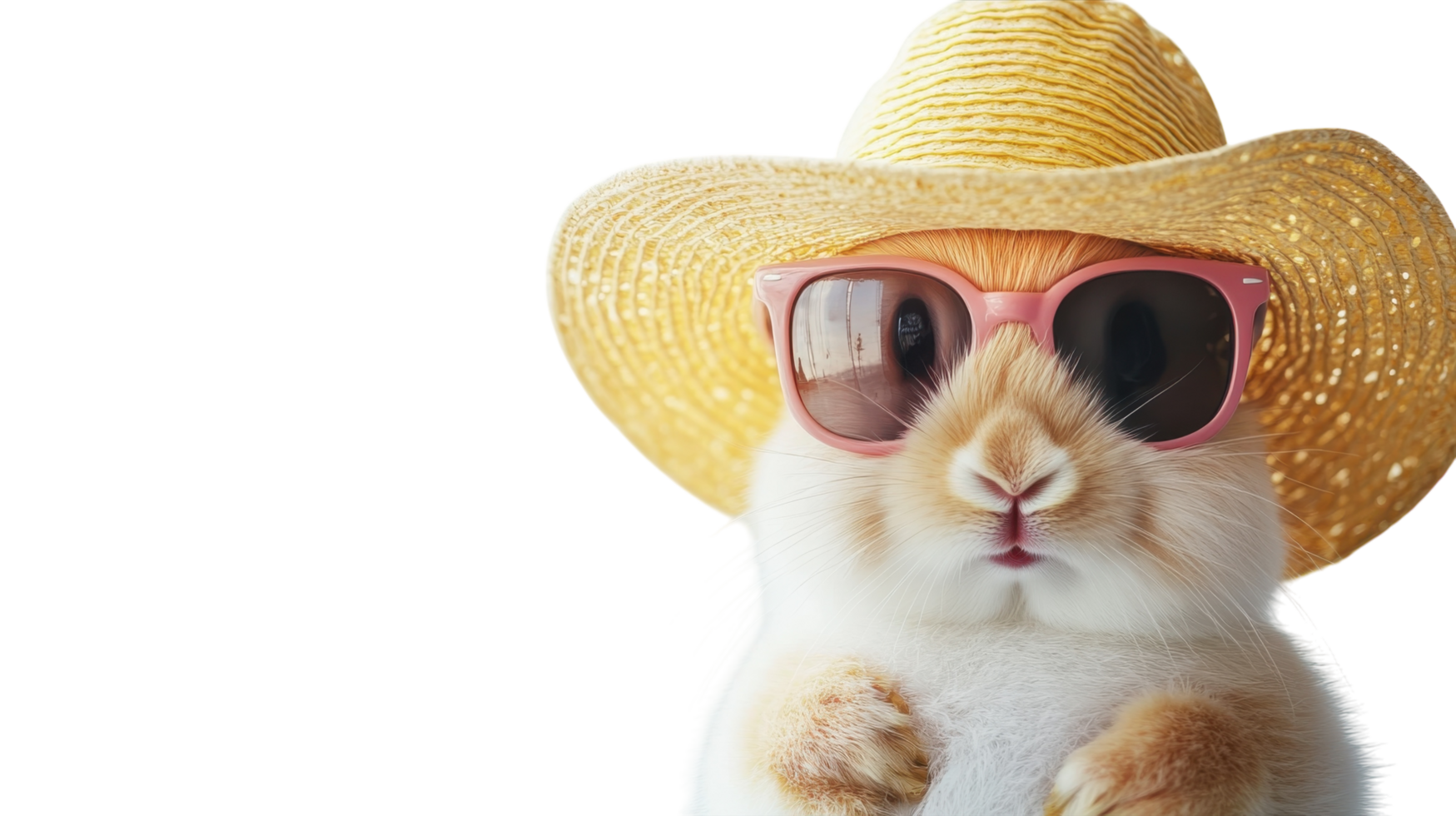 Rabbit wearing stylish sunglasses and a summer hat enjoys a playful day in a bright, cheerful setting png