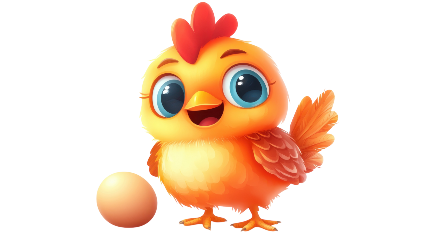 Cute cartoon chick standing next to a small egg, showcasing vibrant colors and cheerful expression in a playful design suitable for children png