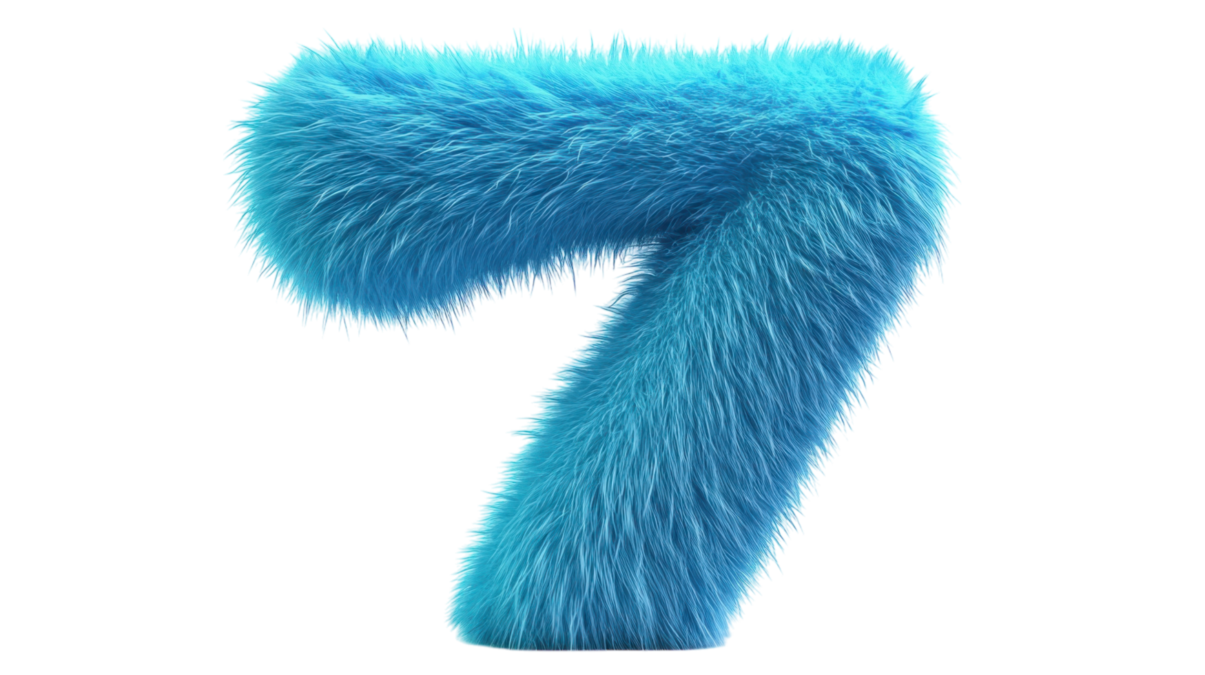 Bright blue fluffy number seven stands out against a plain background adding a whimsical touch to any design or display png