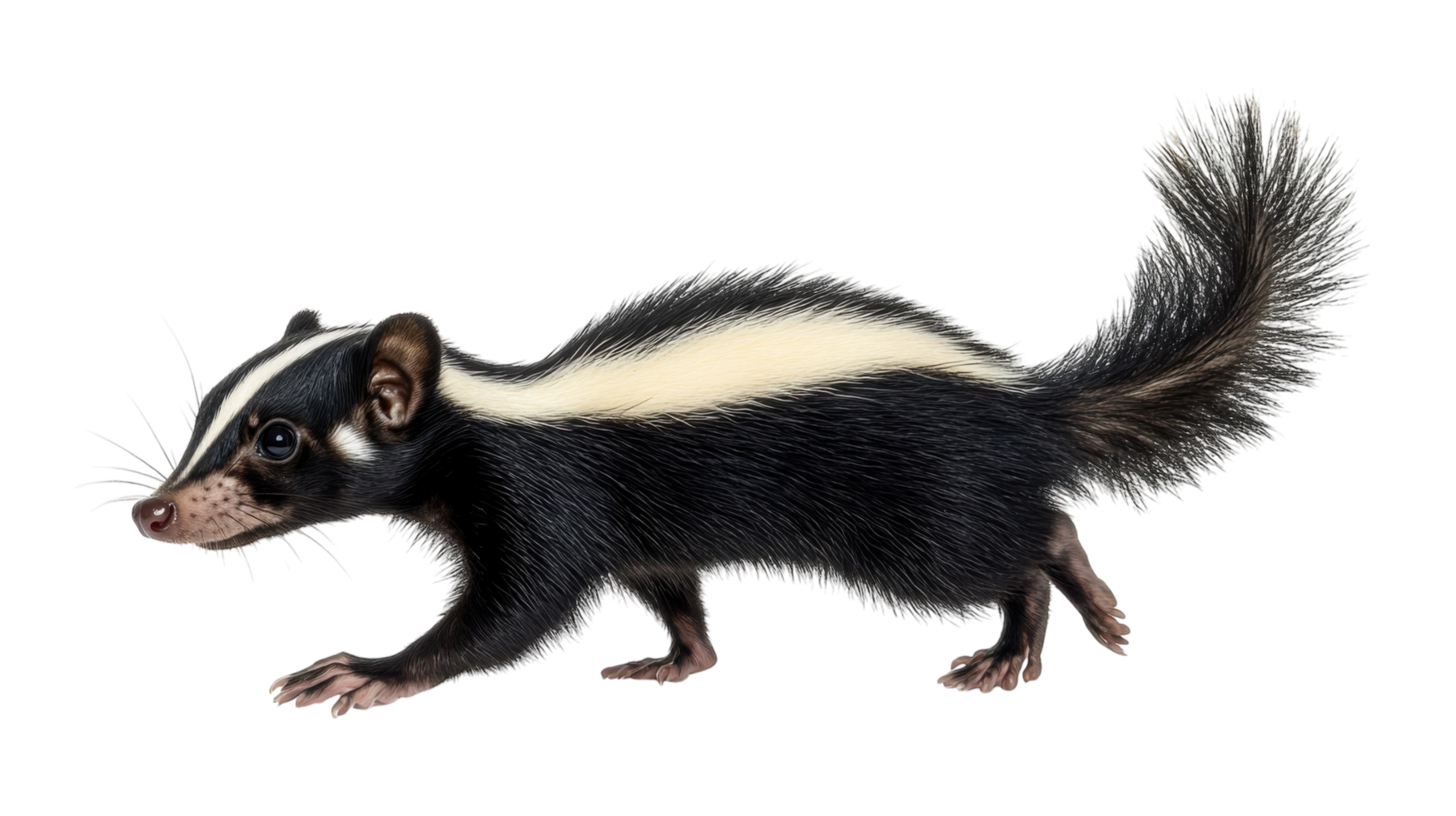 Striped animal walking gracefully across a white background in a natural pose png