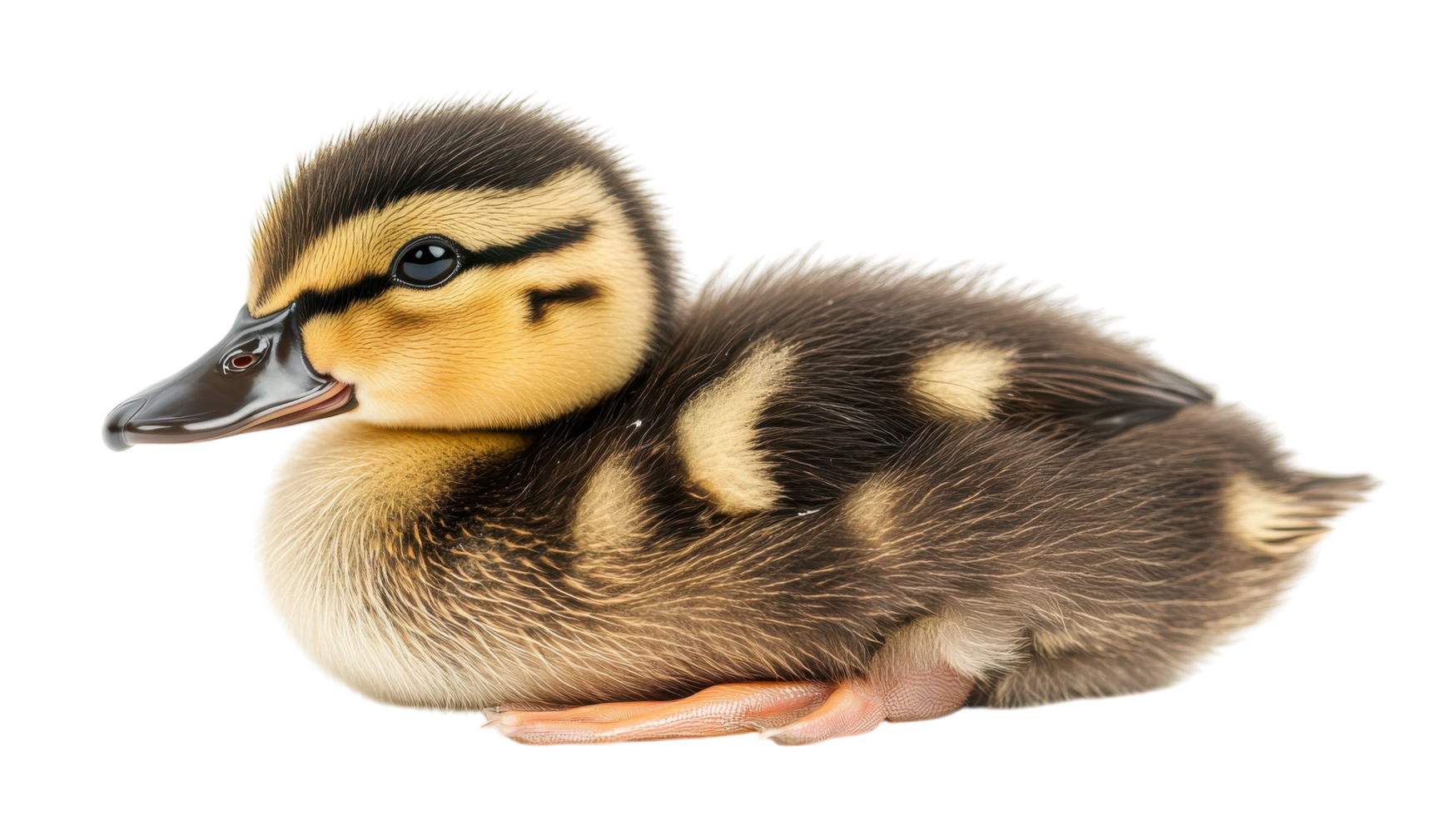 Cute duckling resting softly on a white background with fluffy feathers and distinct markings png