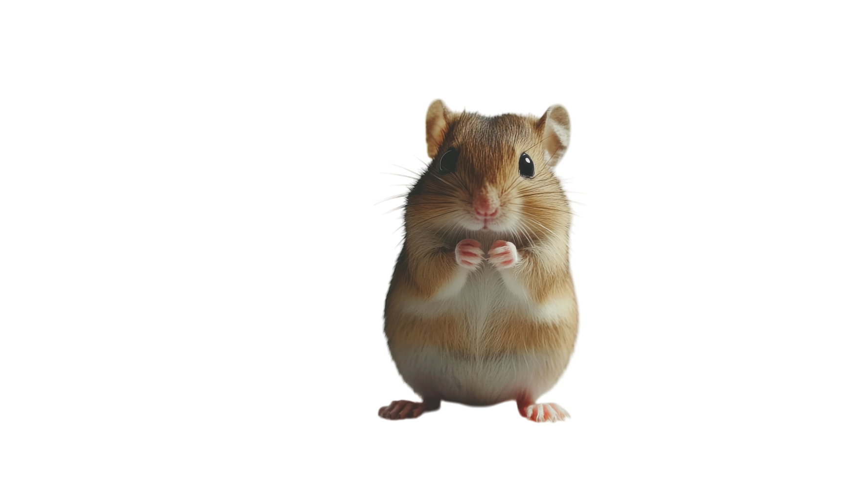 Cute small hamster standing upright with paws together against a white background in a playful pose png