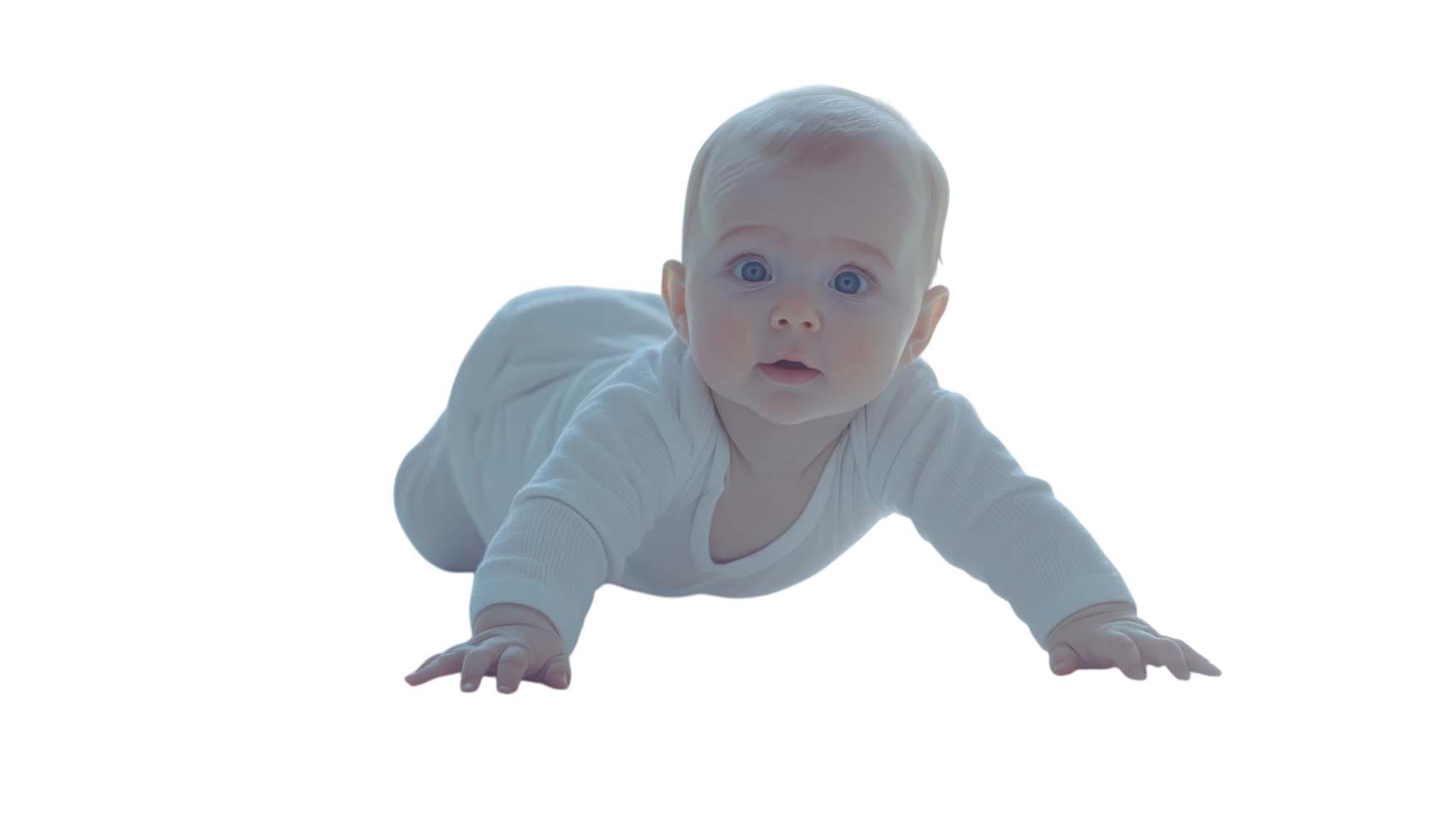 Crawling baby exploring the world with curiosity in a bright and minimalistic setting png