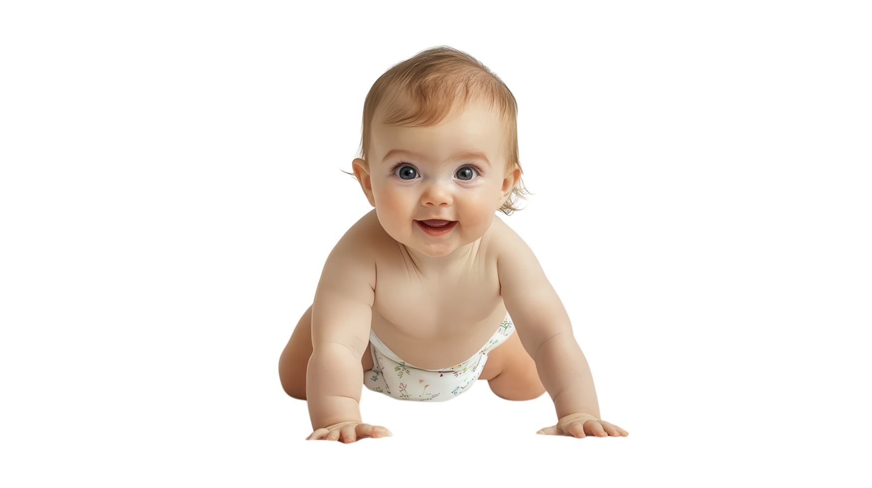 Baby crawling on hands and knees with a joyful expression in a bright and cheerful environment png