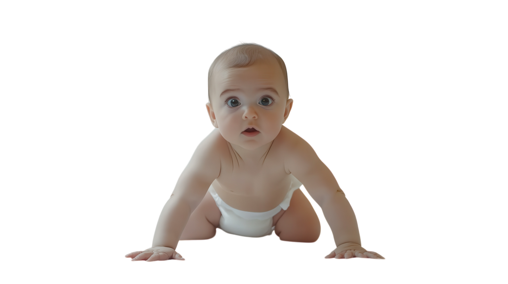Curious baby crawling on hands and knees with an inquisitive expression in a bright setting png