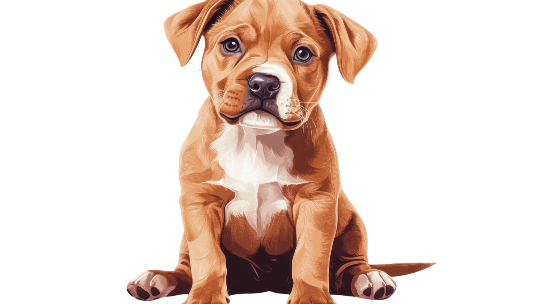 Cute brown puppy with expressive eyes sits playfully on a white background during a sunny afternoon png