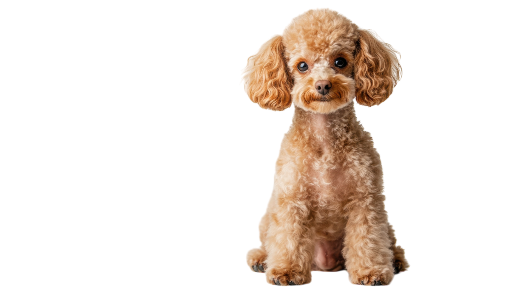 Cute poodle sitting gently with a playful expression against a white background in a well-lit environment png