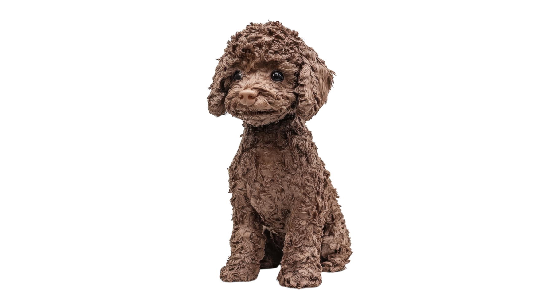 Brown curly-haired dog sitting on a white background, showcasing its playful and sweet expression png