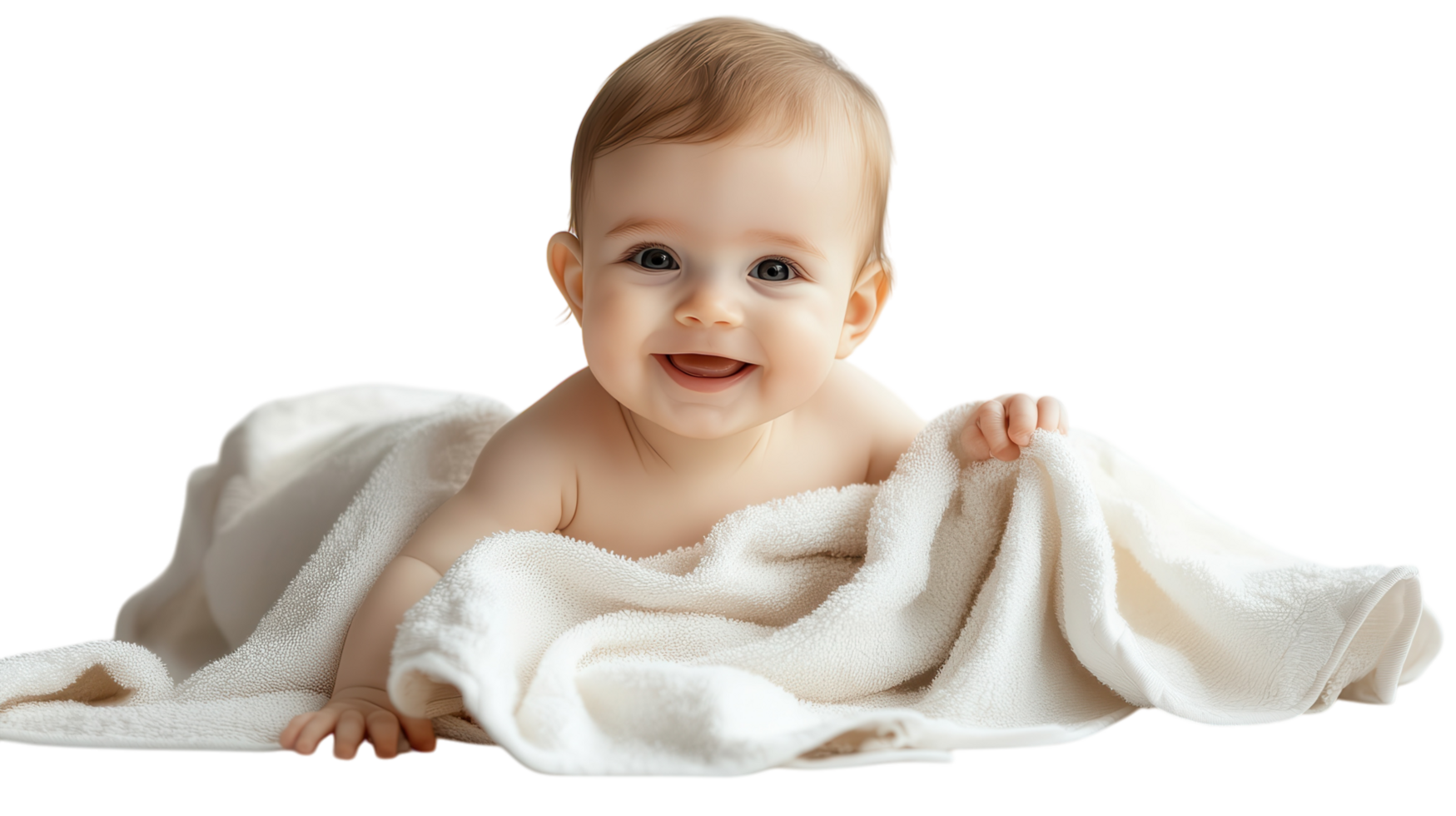Baby sitting on soft blanket with a joyful expression at home during daytime png