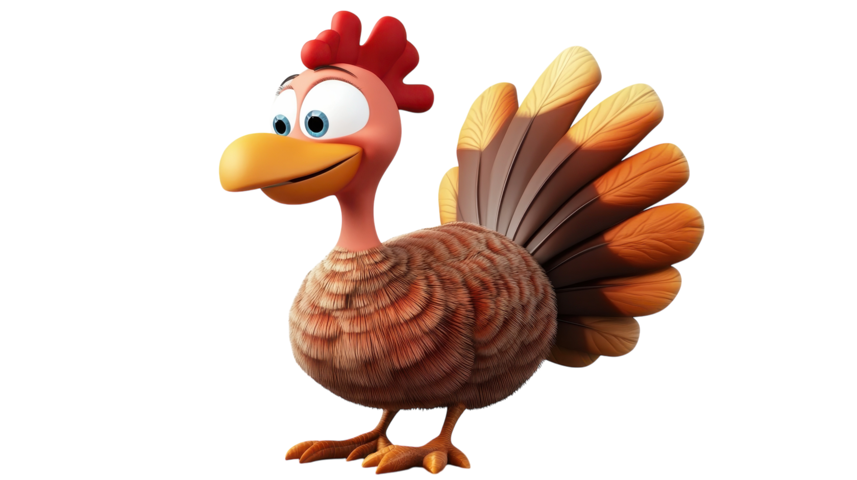 Cartoon turkey character standing proudly with colorful feathers in a playful pose png