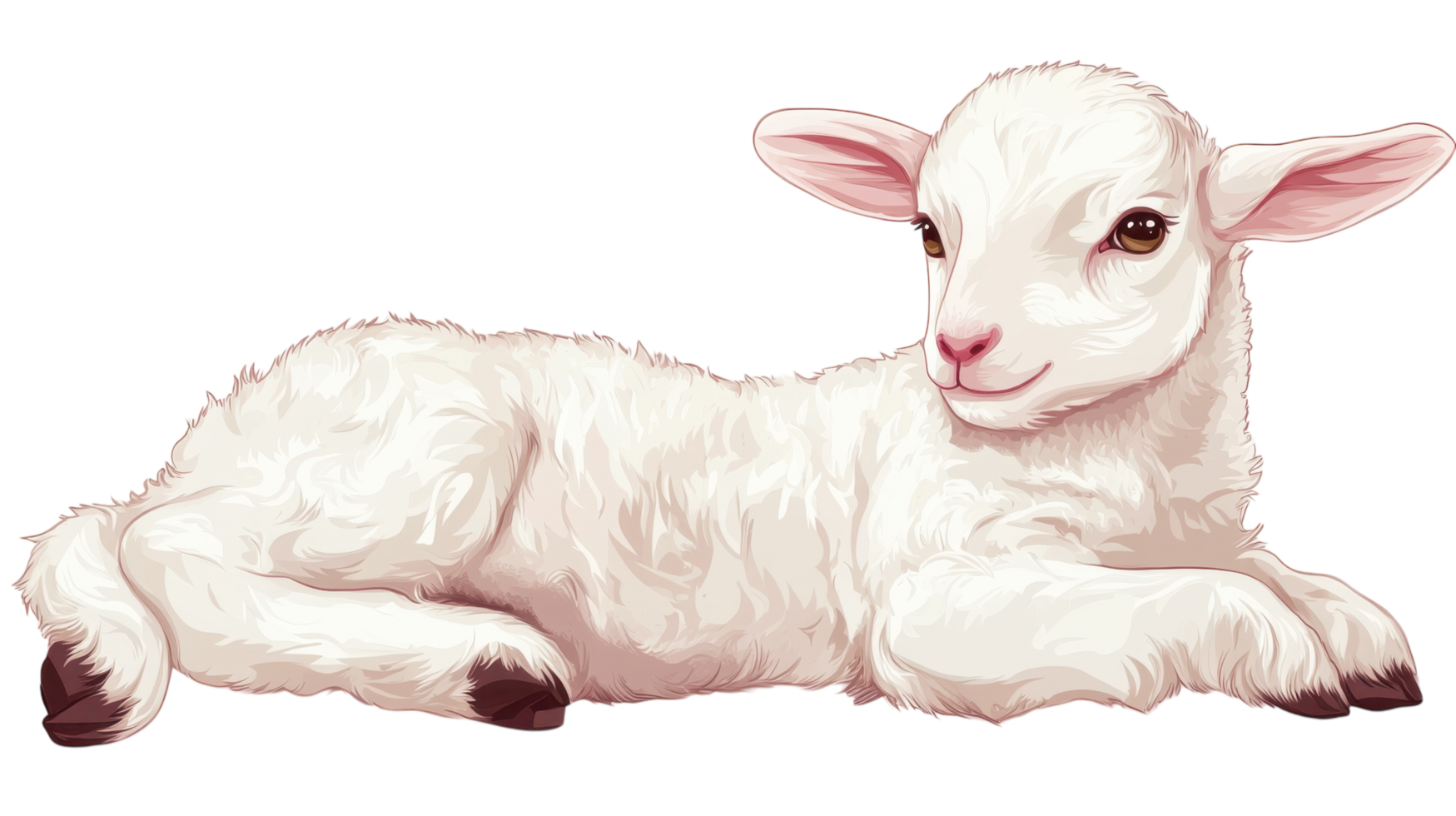 Cute lamb lying peacefully on a soft surface in a sunny environment capturing the essence of tranquility and innocence png
