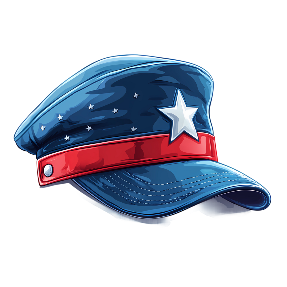american hat with star on the front and red, white and blue stripes png
