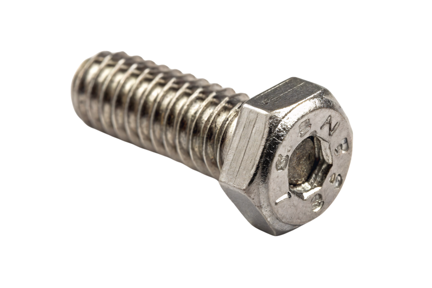 Medium-length hex bolt with sharp threading and robust metallic sheen, designed for secure fastening in construction and engineering applications png