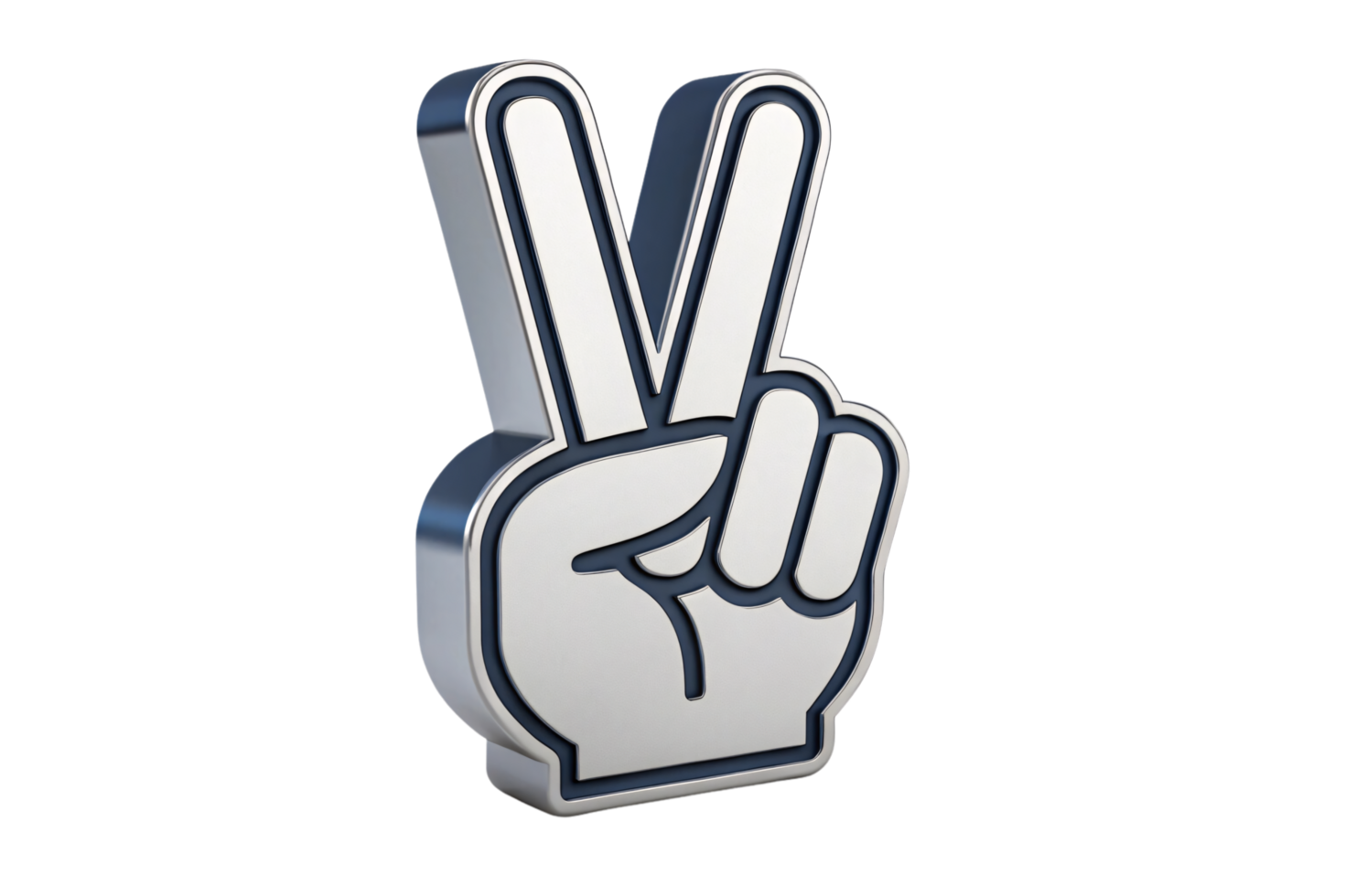 A metallic representation of a hand showing a peace sign, outlined in black, offering a modern take on symbolic minimalism png