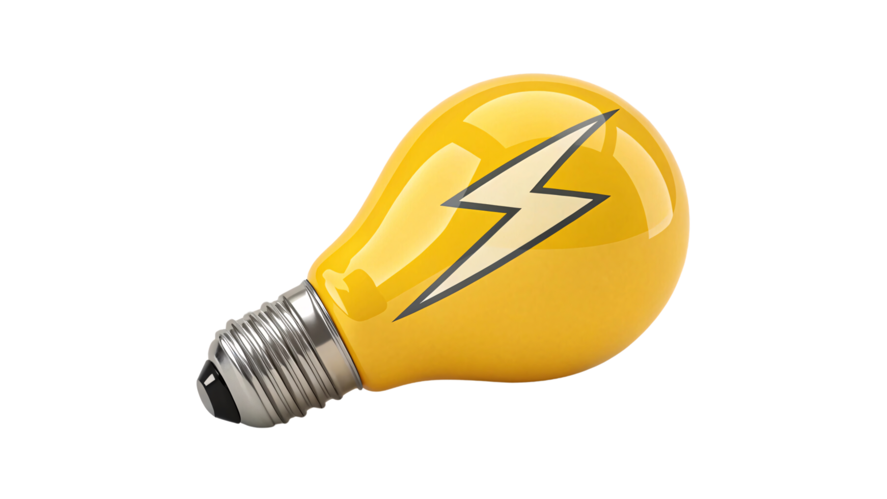 A bright yellow bulb with a lightning bolt design, symbolizing energy, innovation, and ideas, blending a glossy finish with a modern aesthetic png
