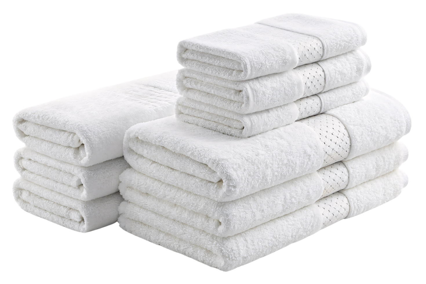 A pristine stack of soft, white towels folded neatly, symbolizing cleanliness, luxury, and comfort for home or hospitality use png