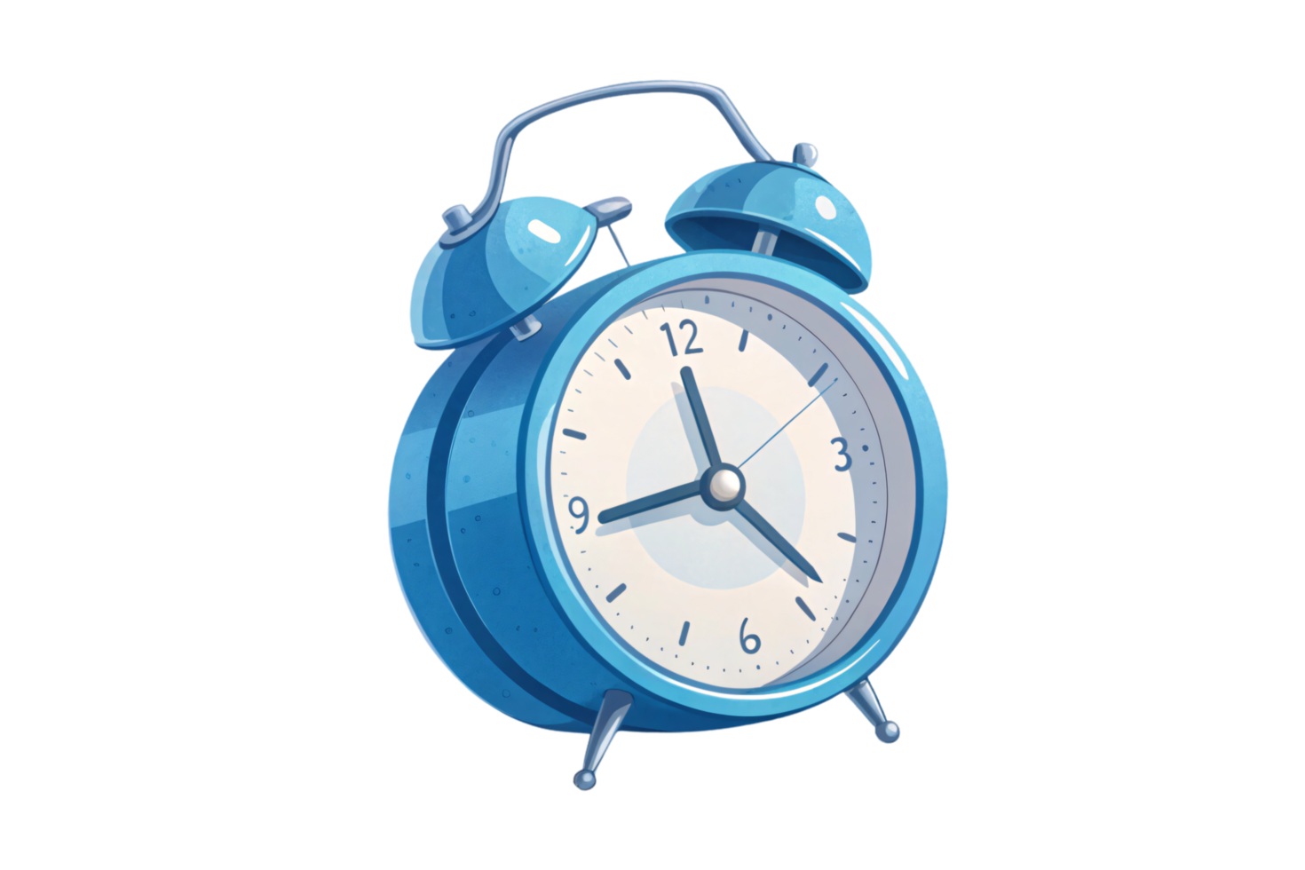 An illustrated blue alarm clock with a simplistic design, conveying charm and a whimsical approach to time management png