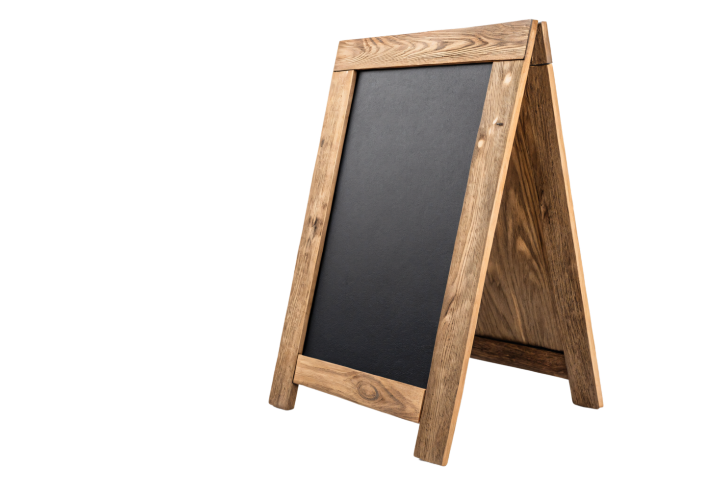 A sturdy polished wooden chalkboard with a black matte surface, combining charm and utility for clear communication png