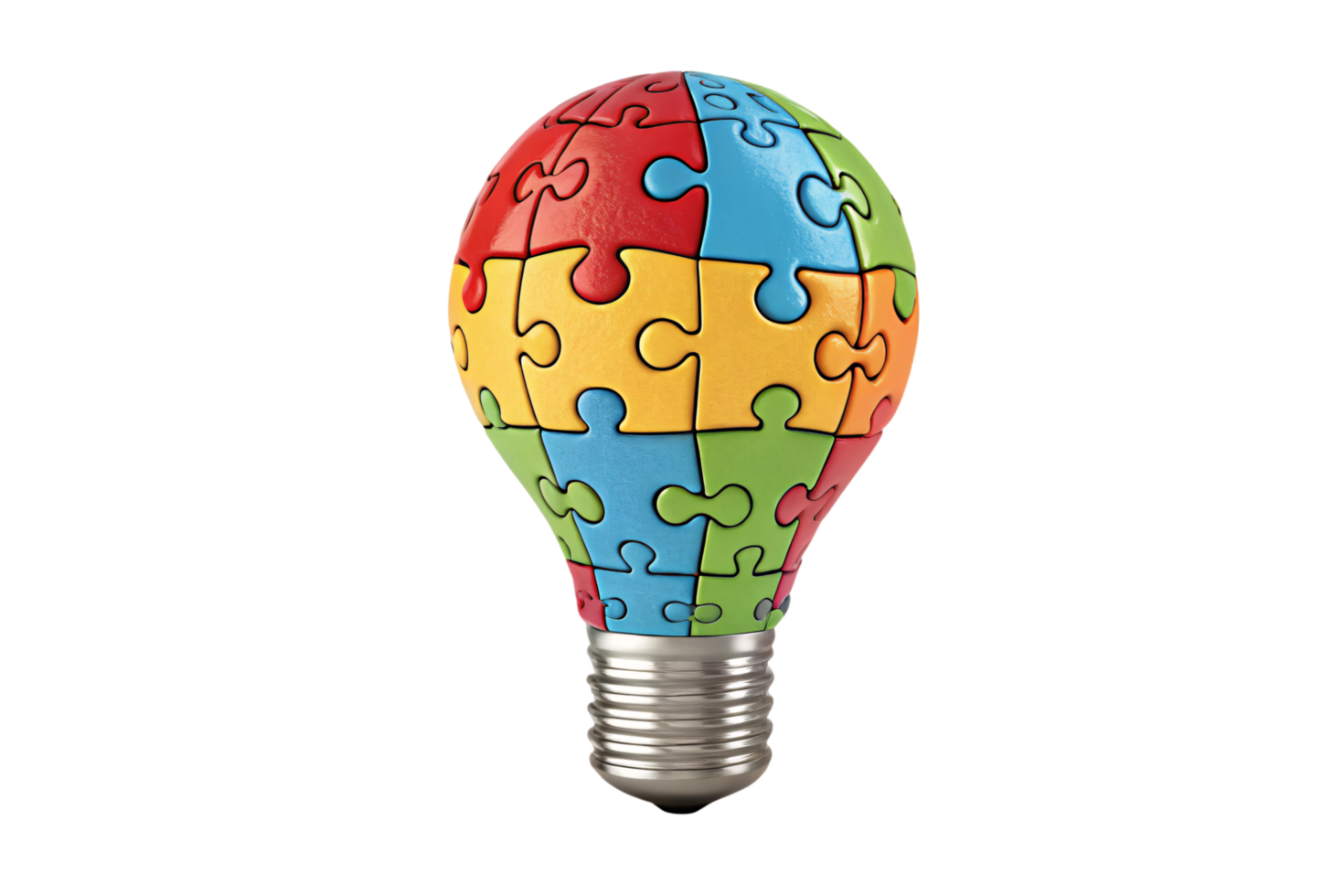 A colorful puzzle-piece lightbulb symbolizing creativity, innovation, and the interconnected nature of ideas and solutions png