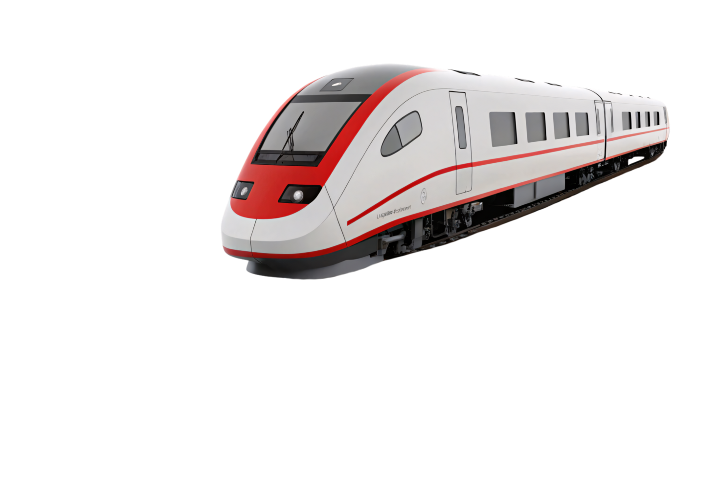 A red-and-white high-speed train with a curved front and sleek design, symbolizing innovation in modern rail transport and sustainable travel png