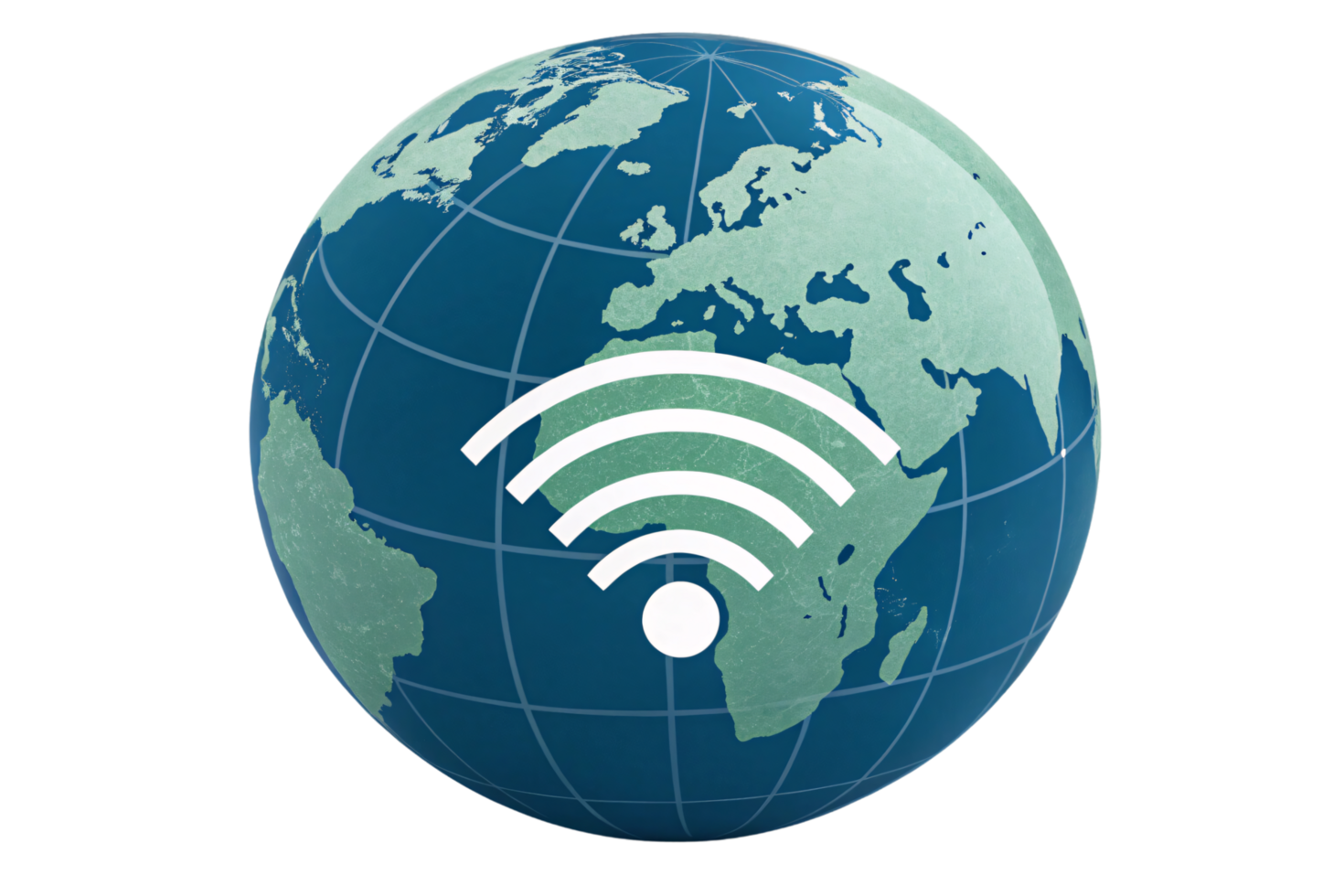 A stylized globe displaying a Wi-Fi icon overlay, symbolizing the power of technology connecting continents and bridging geographical gaps effortlessly png