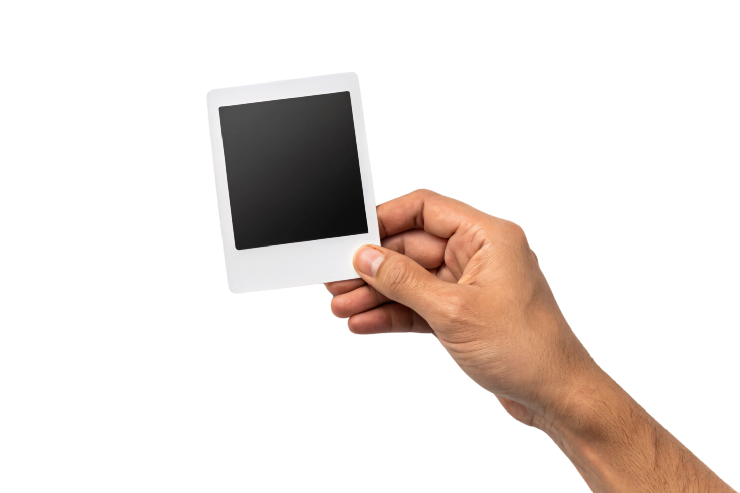 A hand holds a blank photo frame with a black square in the center, possibly symbolizing potential memories or stories waiting to be captured png
