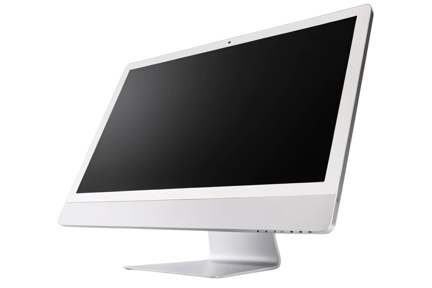 A sleek minimalist computer monitor with a black screen and a silver stand, conveying modern technology and design aesthetics png