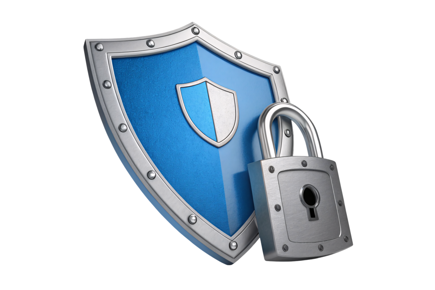 A more detailed security shield with a metallic border, a smaller crest, and a visible padlock, emphasizing layered protection and trustworthiness png