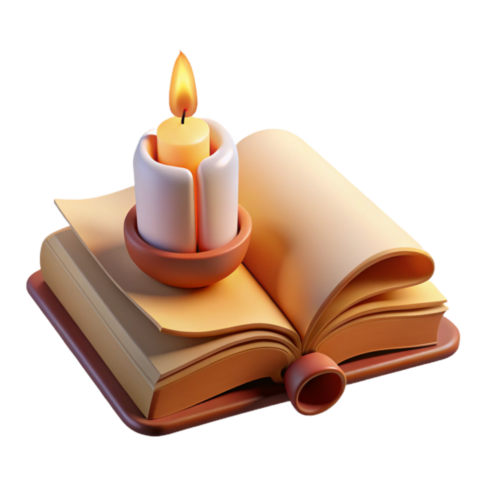dramatic creative Open Book with Candlelight Soft Lighting Transparent Background png