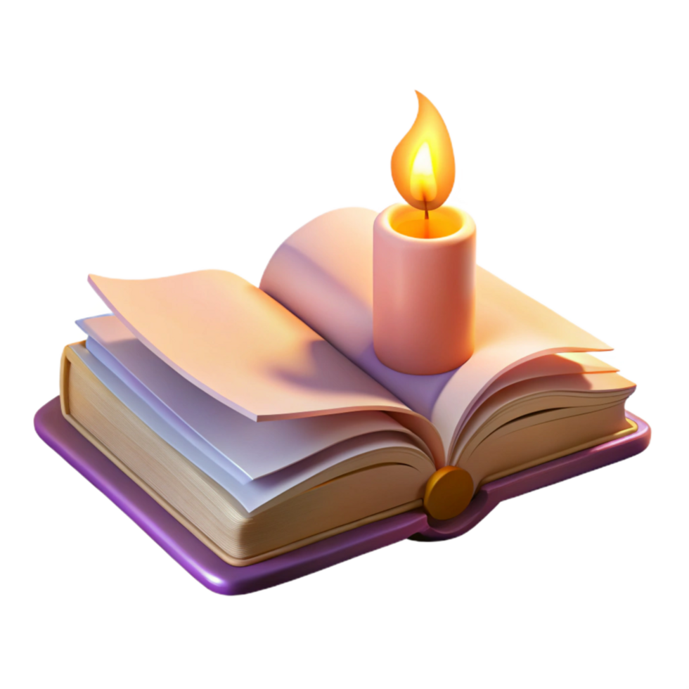 elegant abstract Open Book with Candlelight Soft Lighting Transparent Background png