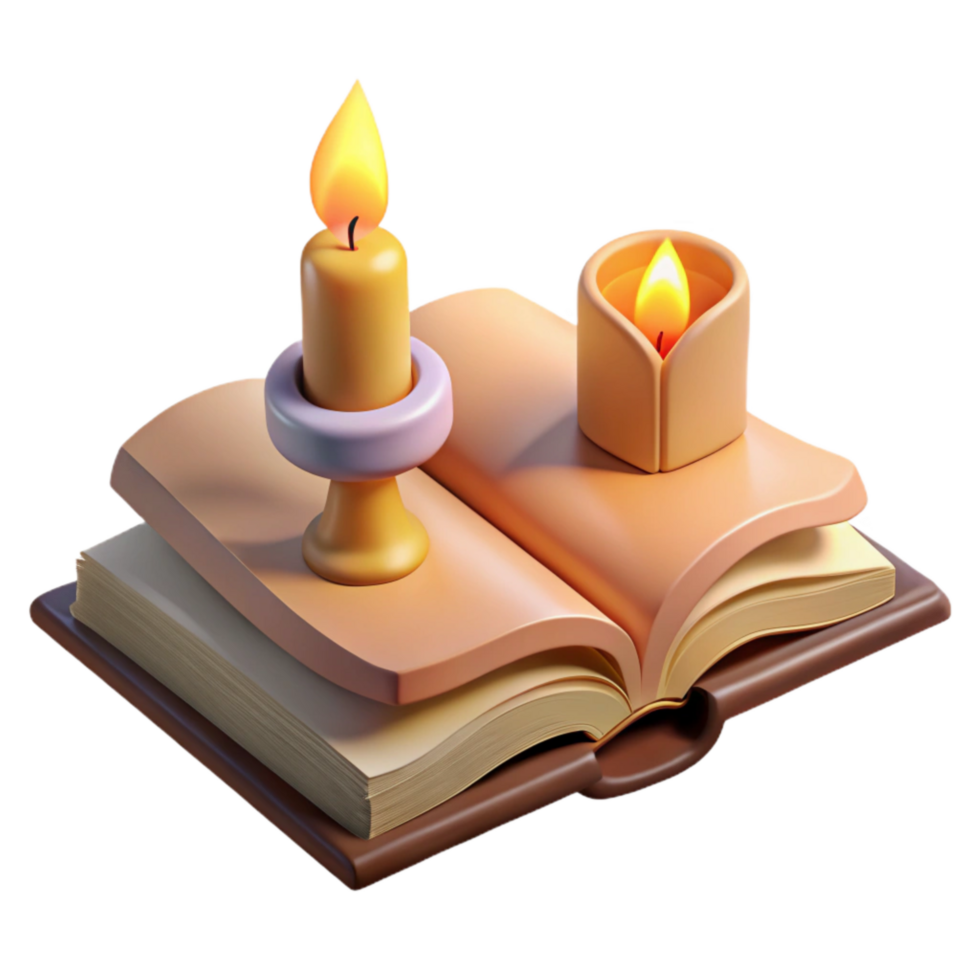 magnificent traditional Open Book with Candlelight Soft Lighting Transparent Background detailed png