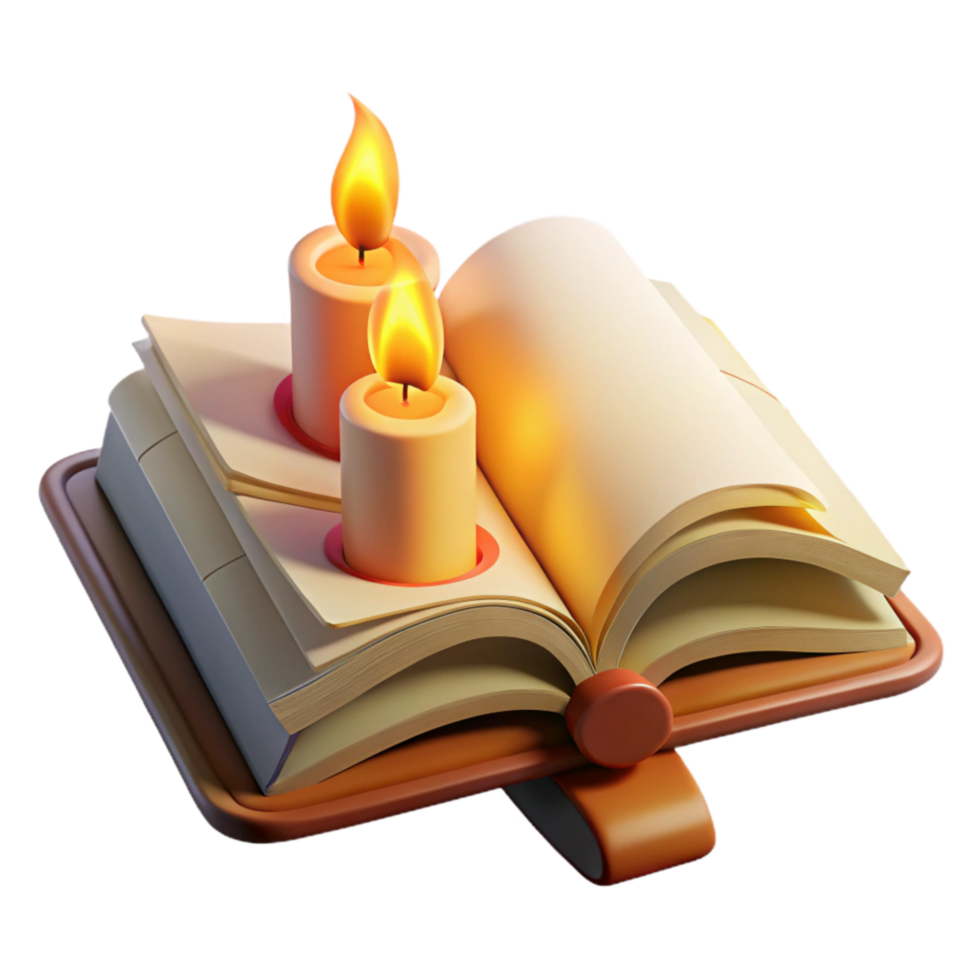 beautiful abstract Open Book with Candlelight Soft Lighting Transparent Background premium png