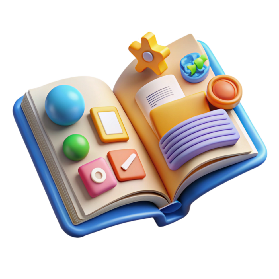 serene minimalist Open Book with Education Icons Cutout with Warm Lighting premium png