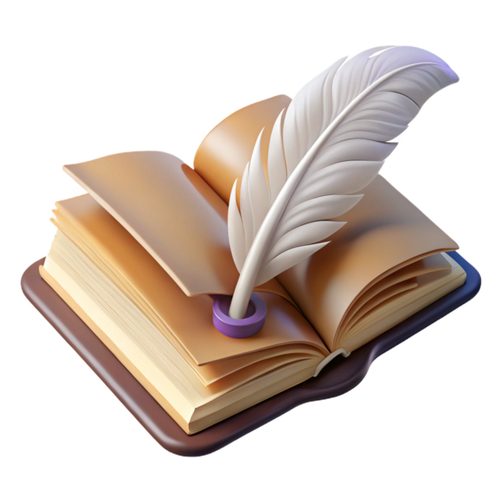 extraordinary abstract Open Book with Feather Bookmark Top View Transparent Background png