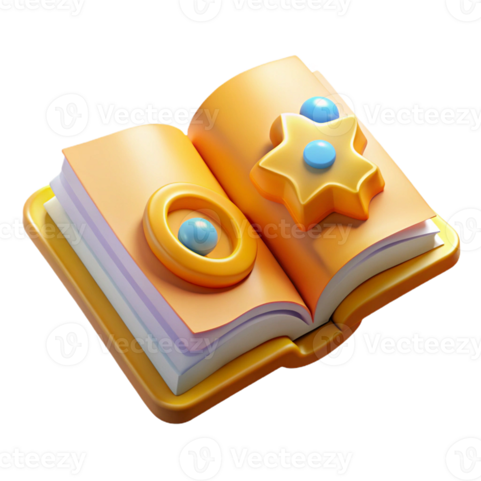 stunning creative Open Book with Knowledge Symbols Transparent Background with Yellow Pages exclusive png