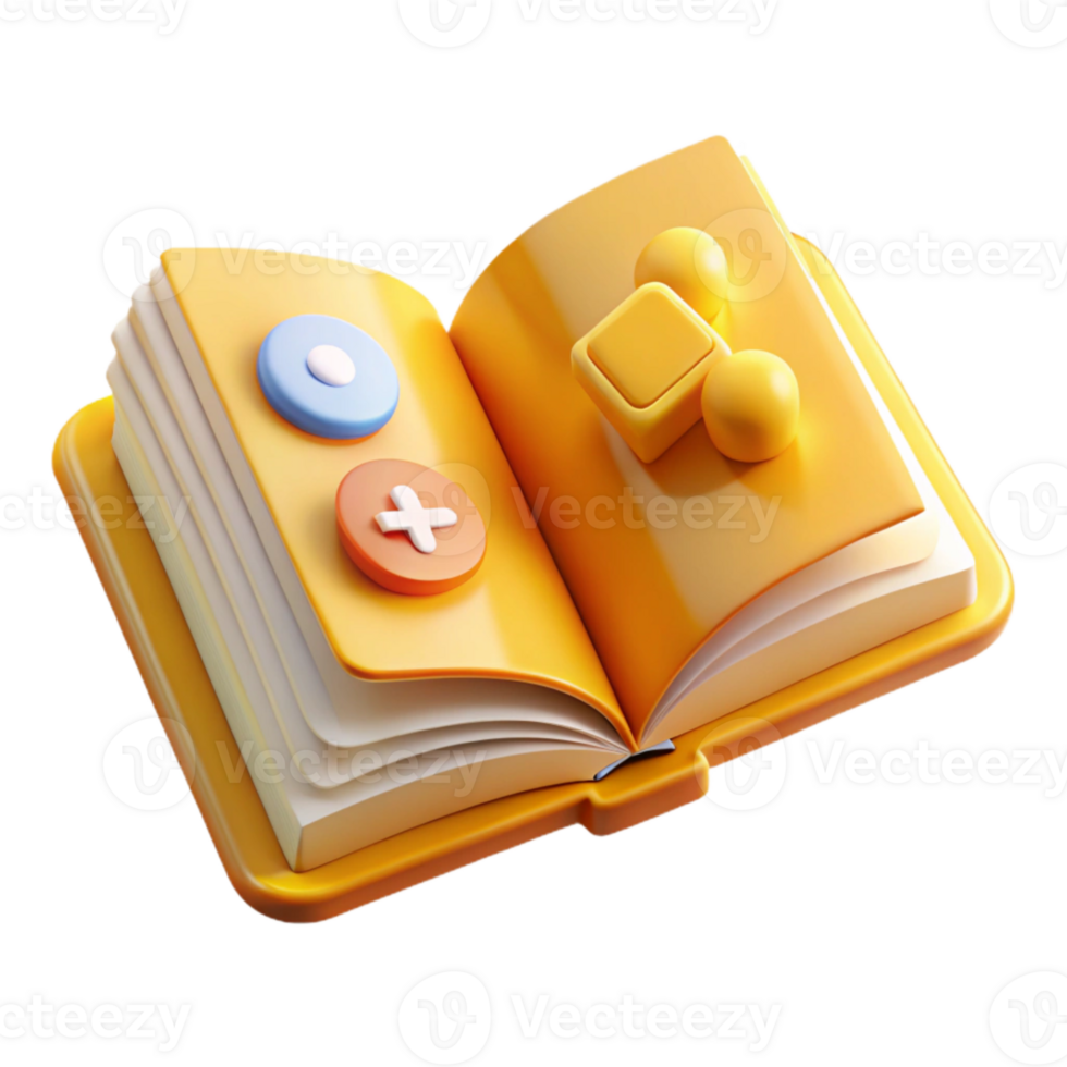 magnificent traditional Open Book with Knowledge Symbols Transparent Background with Yellow Pages original png