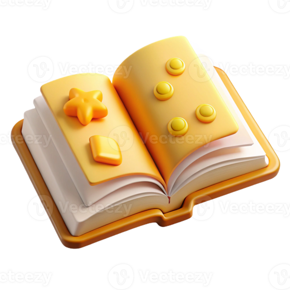 dramatic contemporary Open Book with Knowledge Symbols Transparent Background with Yellow Pages original png